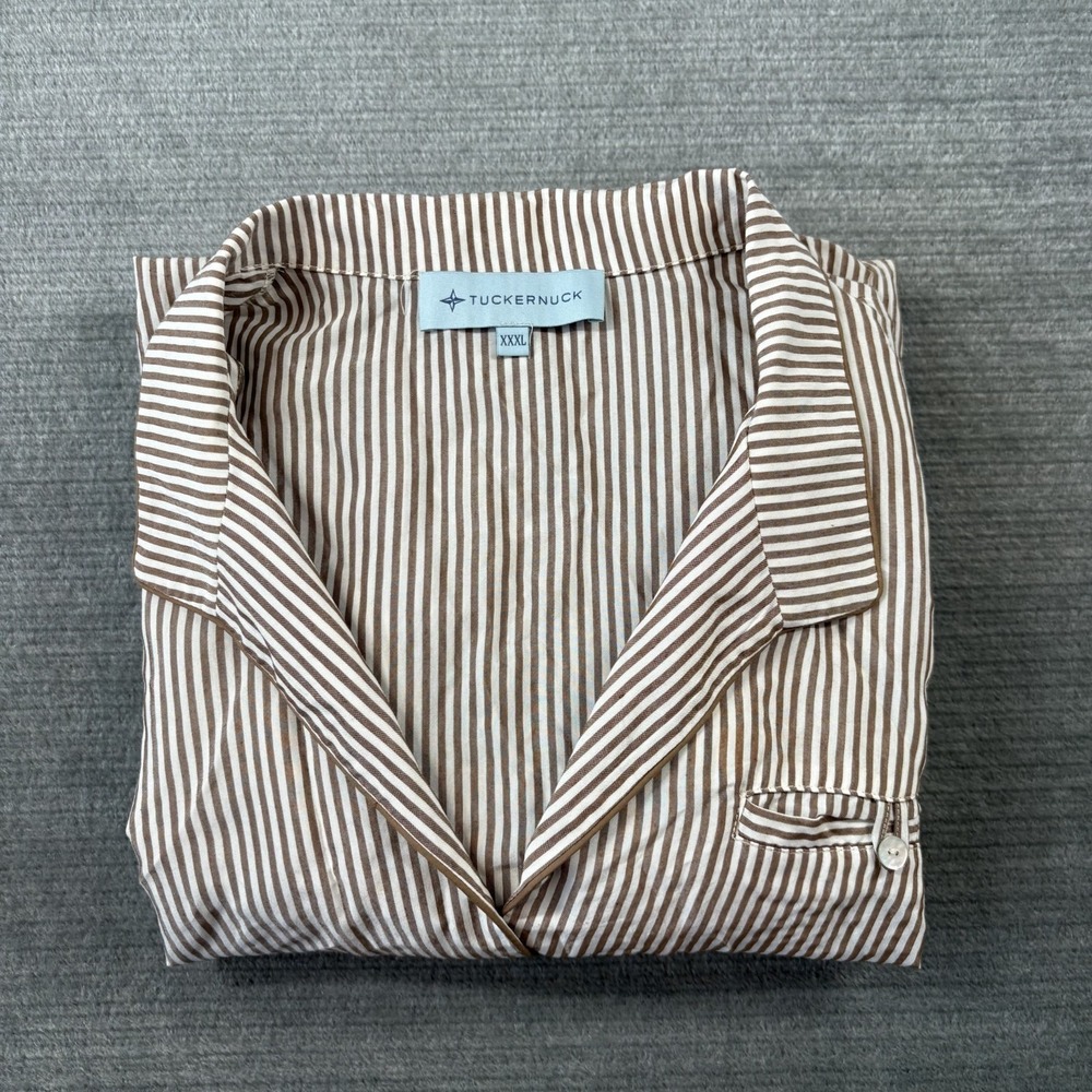 Tuckernuck Shirt Dress Women XXXL Beige Striped Florence Knee Length Classic - Picture 9 of 10